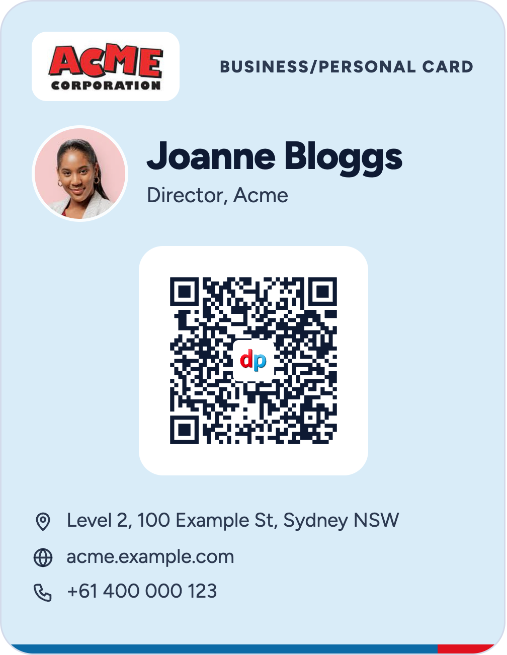 A Business/Personal card for Joanne Bloggs